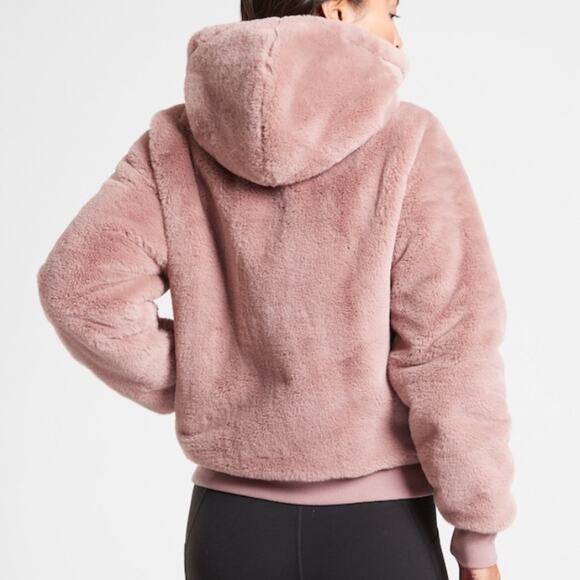 Athleta Ritual Faux Fur Jacket Rose Pink NWOT Size XS NWOT Full Zip Front Hood - Picture 2 of 13